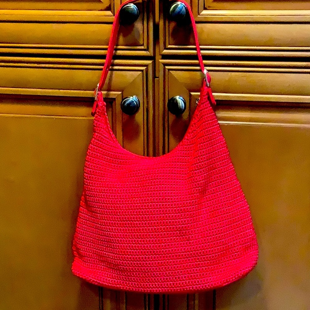 KNIT WEAVE RED SHOULDER HANDBAG